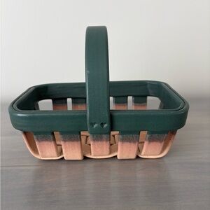 RH River Hill Pottery Woven Clay Cottage Style Basket With Handle Green And Tan